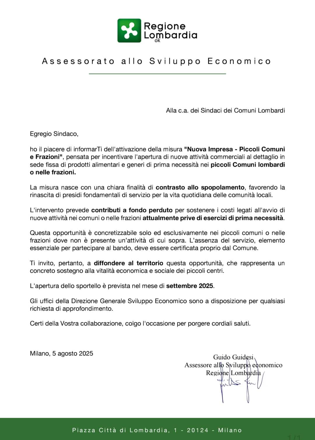 comunicazione Regione Lombardia